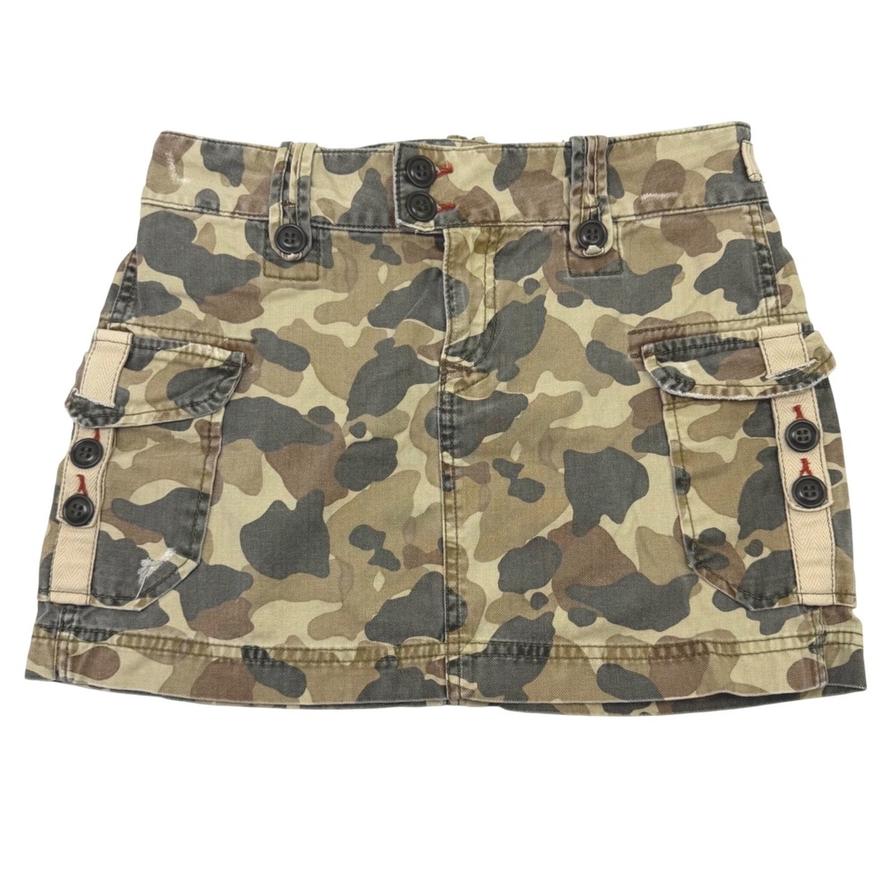 Y2K Lucky Brand Mini Skirt Green Camo Cargo Pockets Sz 4/27 2000's Grunge